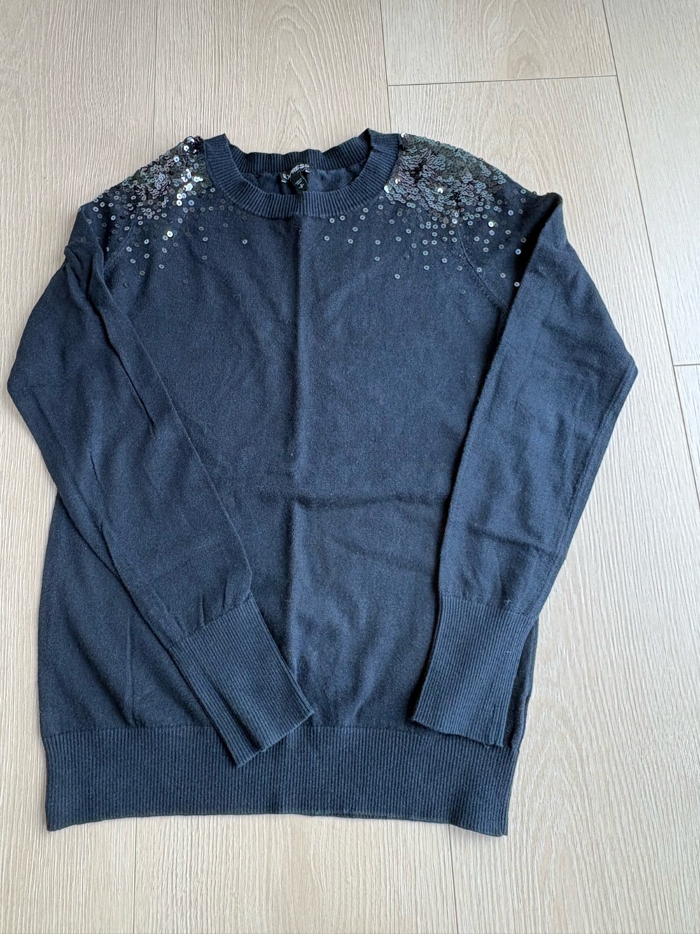 Express women Black Sequin Embellished Crew Sweater